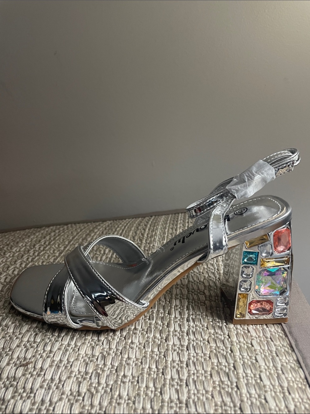 Women's Silver Gem-Embellished Block Heel Sandals